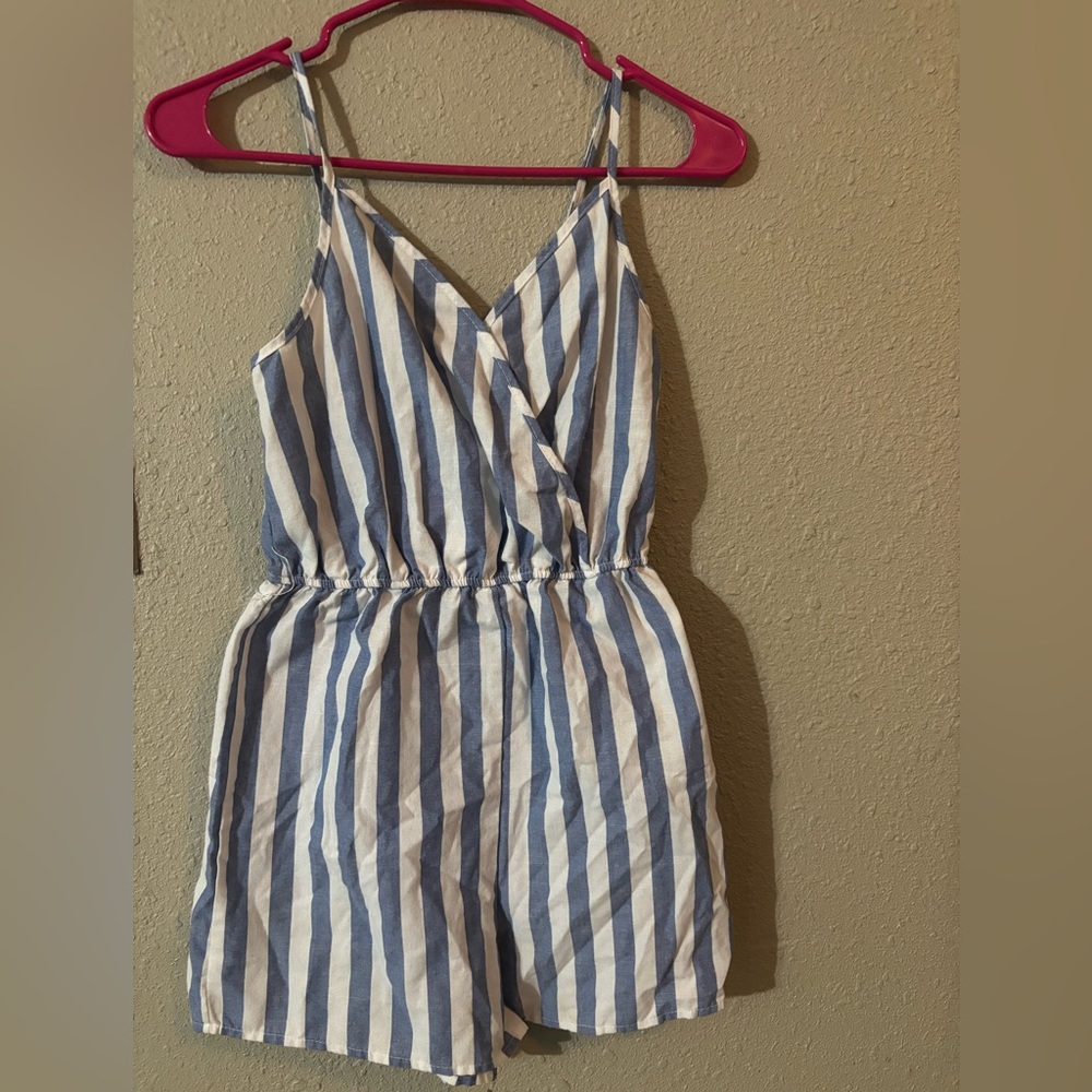 SHEIN Blue and White Striped Jumpsuit